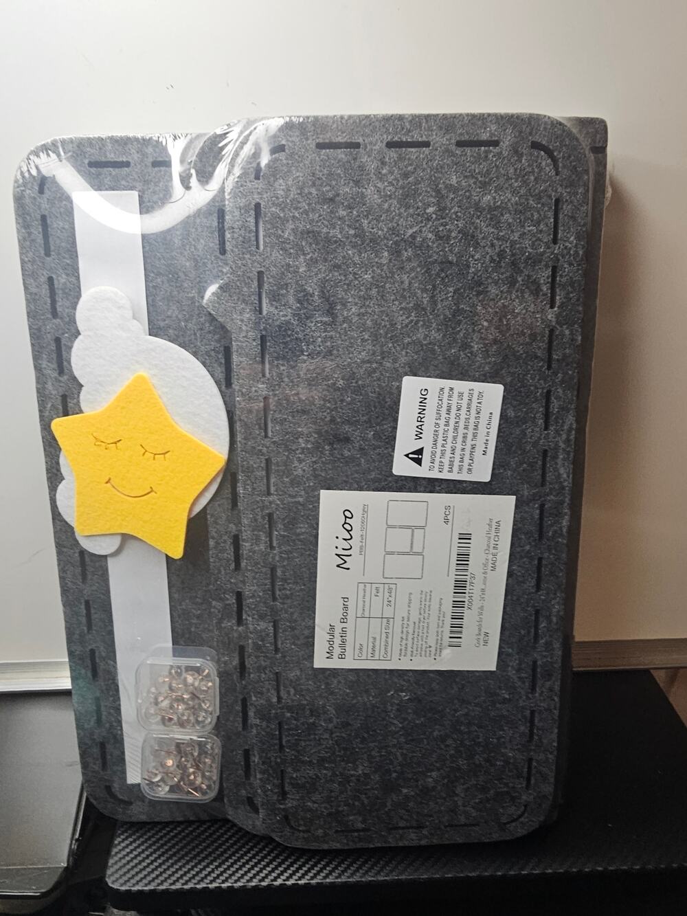 Large Cork Boards - 48"x24"Felt Bulletin Board 4pcs Modular - Charcoal Heather
